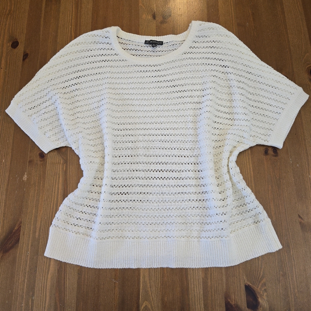 Adrianna Papell Ivory Open-Knit Short Sleeve Sweater Size Medium